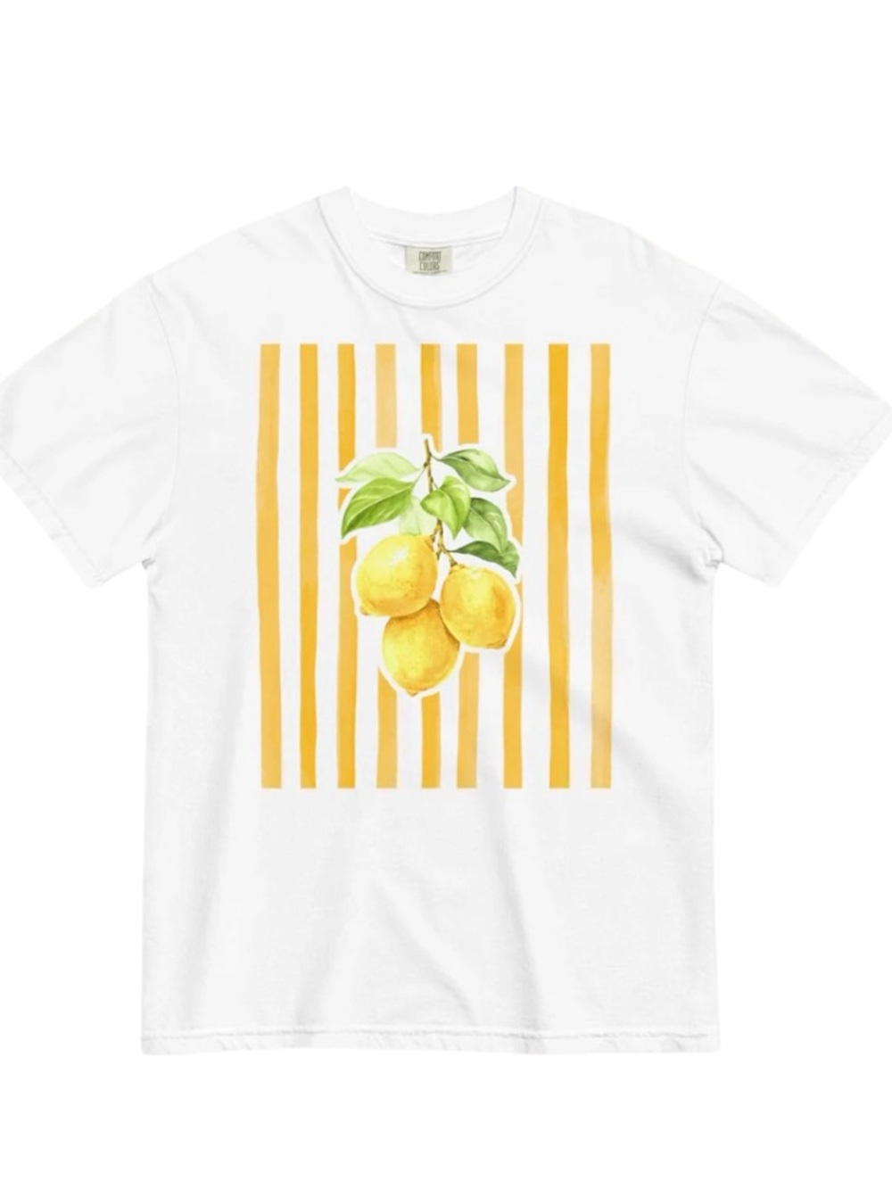 Polychrome Goods Unisex Lemon Stripe Citrus Graphic Tee Shirt Size M 100% Cotton